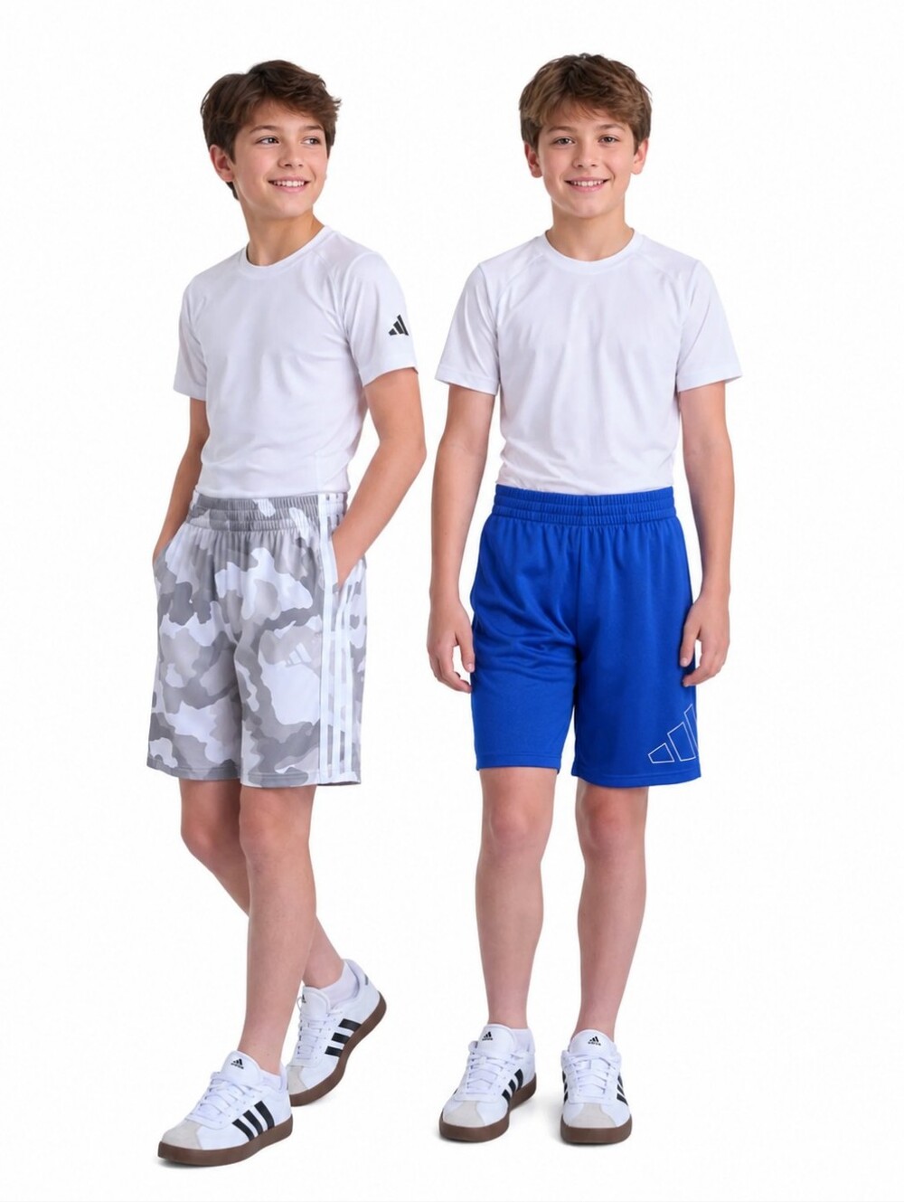 Adidas Boys Athletic Shorts 2-Pack Gray Camo & Royal Blue Size Large (14/16) NWT